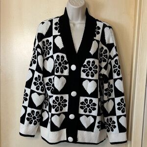 Zara Black and White Cotton Blend Patterned Cardigan size S